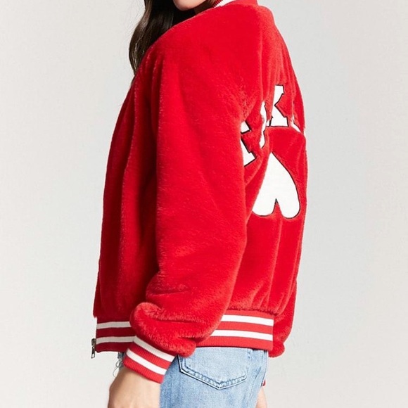 Bright Red Taken Faux Fur Varsity Jacket - Picture 12 of 12